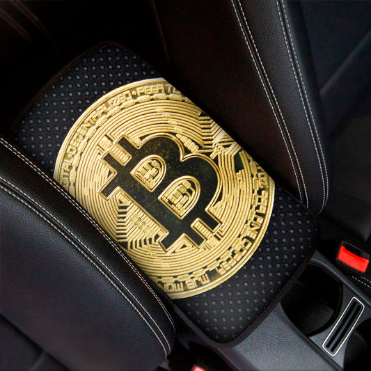 Gold Bitcoin Symbol Print Car Center Console Cover