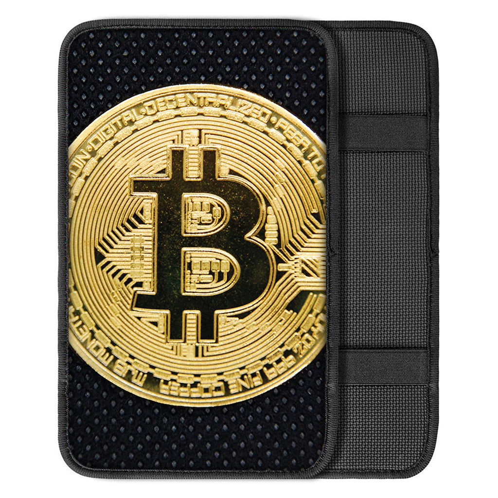 Gold Bitcoin Symbol Print Car Center Console Cover