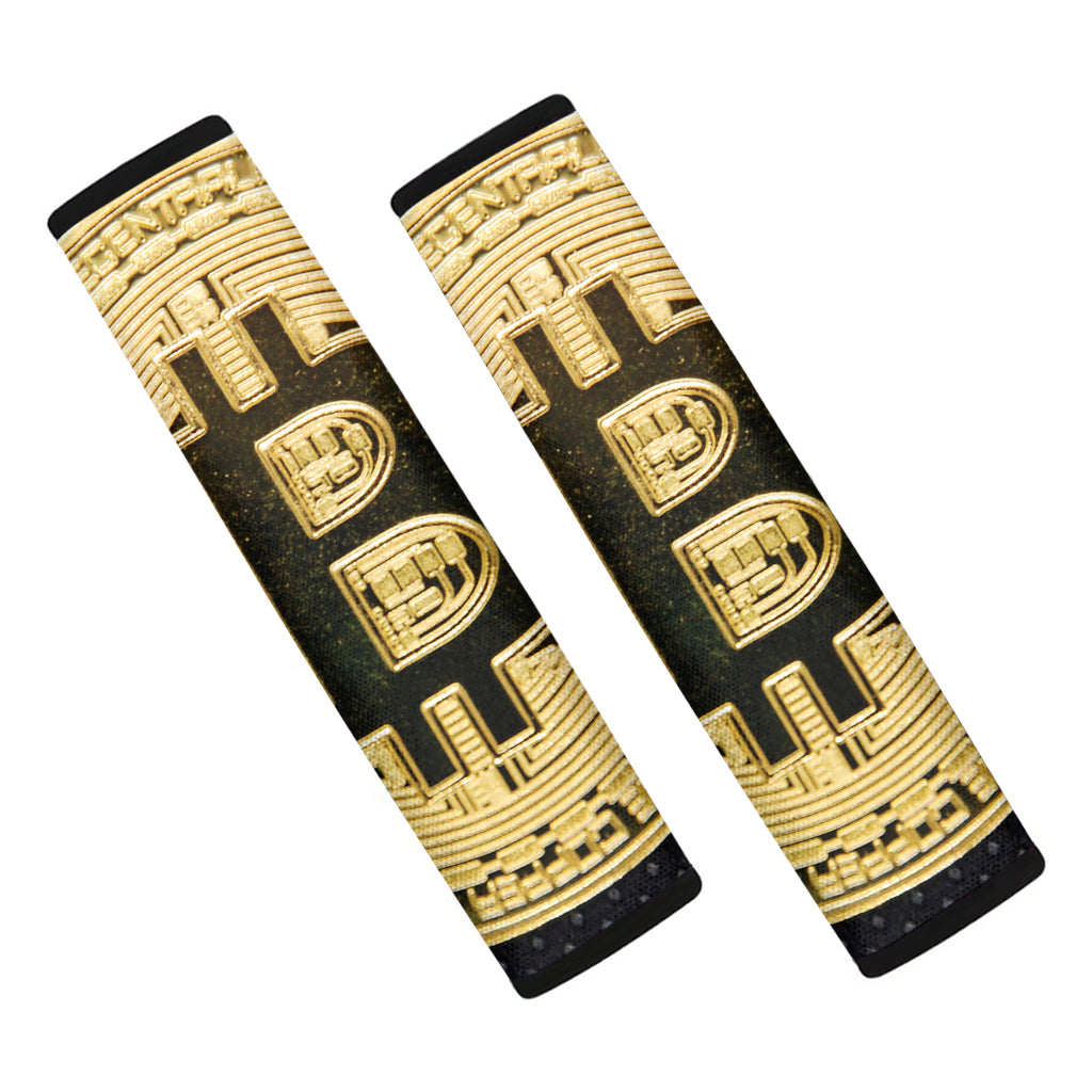 Gold Bitcoin Symbol Print Car Seat Belt Covers