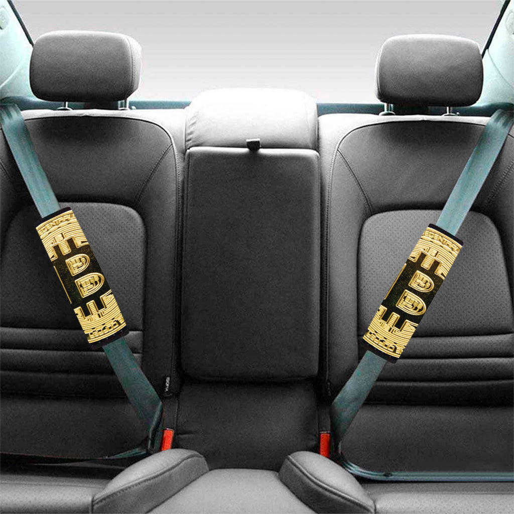 Gold Bitcoin Symbol Print Car Seat Belt Covers