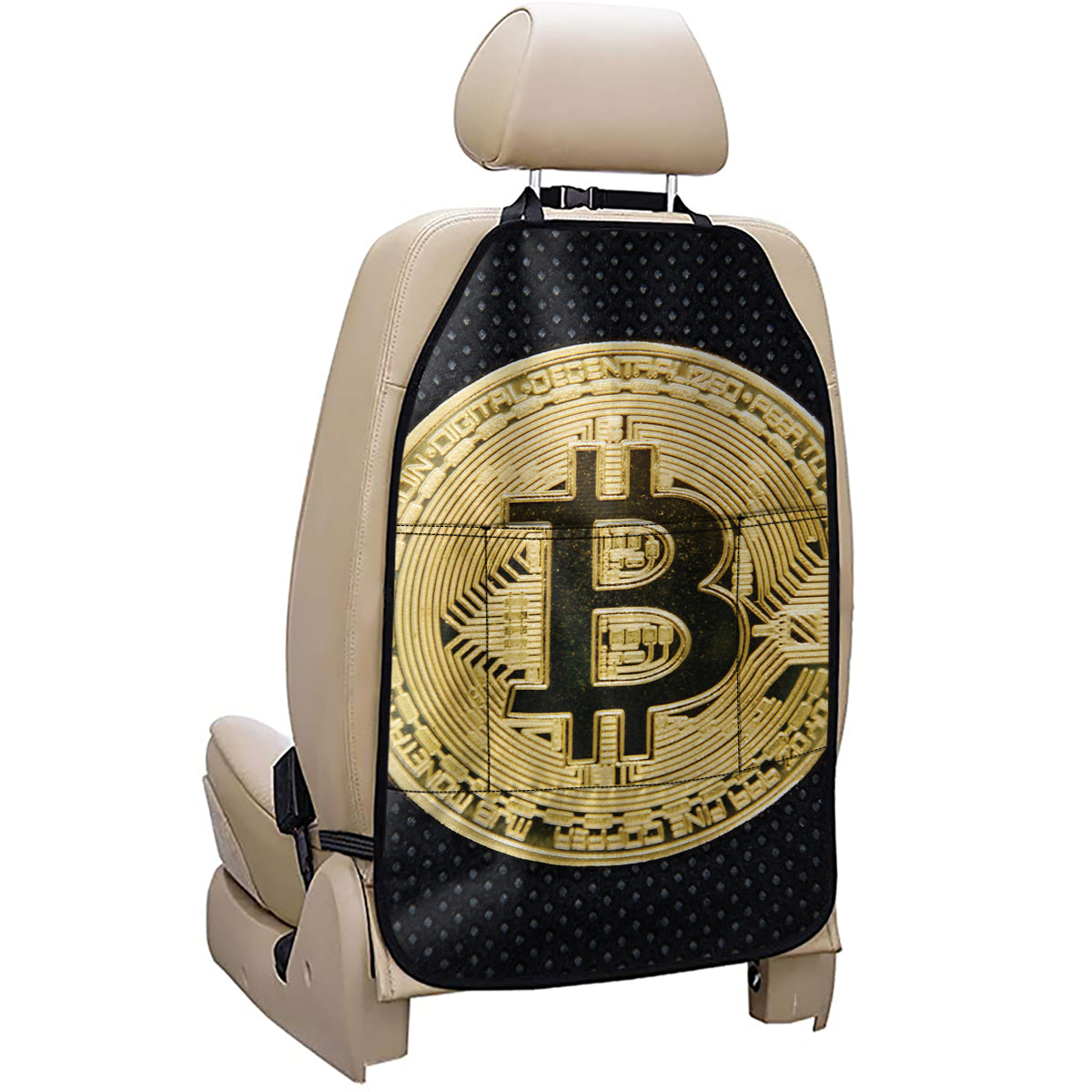 Gold Bitcoin Symbol Print Car Seat Organizers