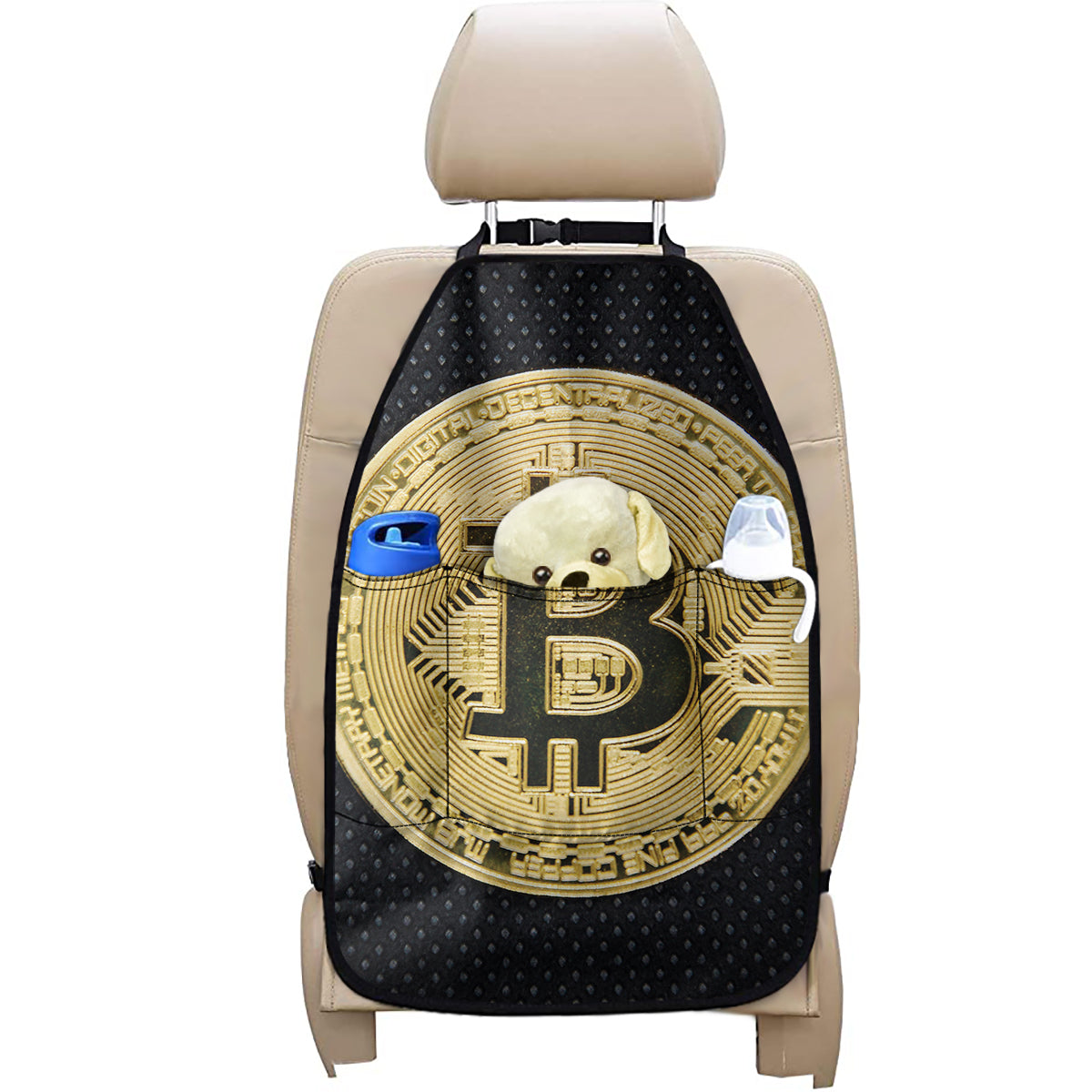 Gold Bitcoin Symbol Print Car Seat Organizers