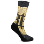 Gold Bitcoin Symbol Print Crew Socks