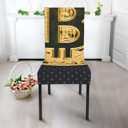 Gold Bitcoin Symbol Print Dining Chair Slipcover