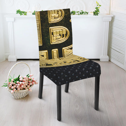 Gold Bitcoin Symbol Print Dining Chair Slipcover