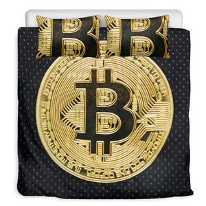 Gold Bitcoin Symbol Print Duvet Cover Bedding Set