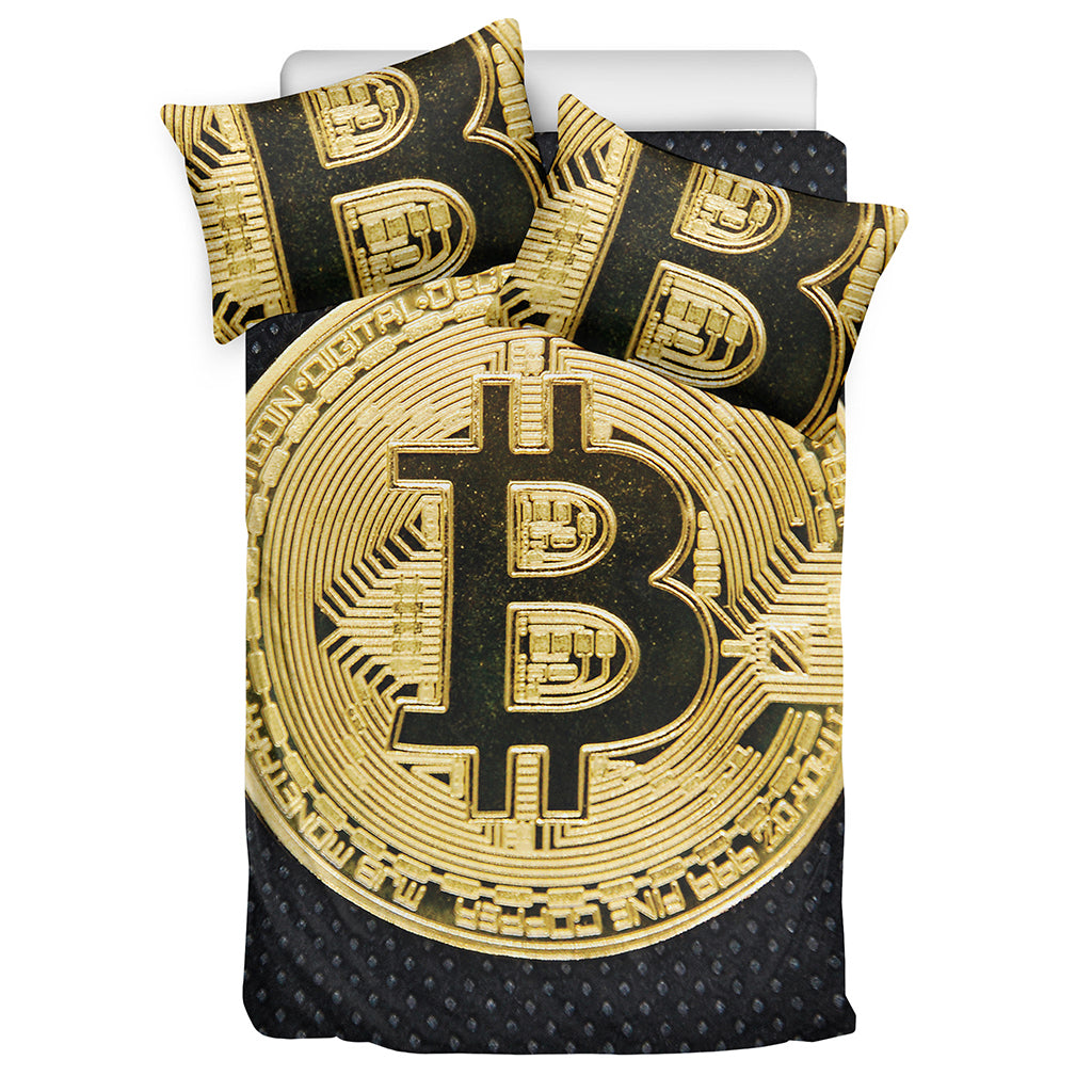 Gold Bitcoin Symbol Print Duvet Cover Bedding Set