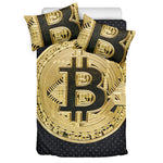 Gold Bitcoin Symbol Print Duvet Cover Bedding Set