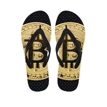 Gold Bitcoin Symbol Print Flip Flops
