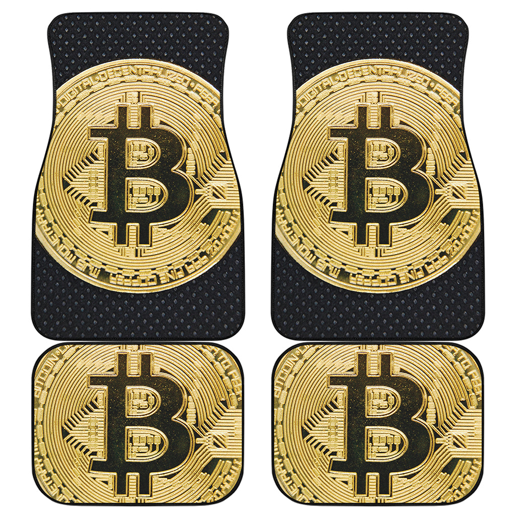Gold Bitcoin Symbol Print Front and Back Car Floor Mats