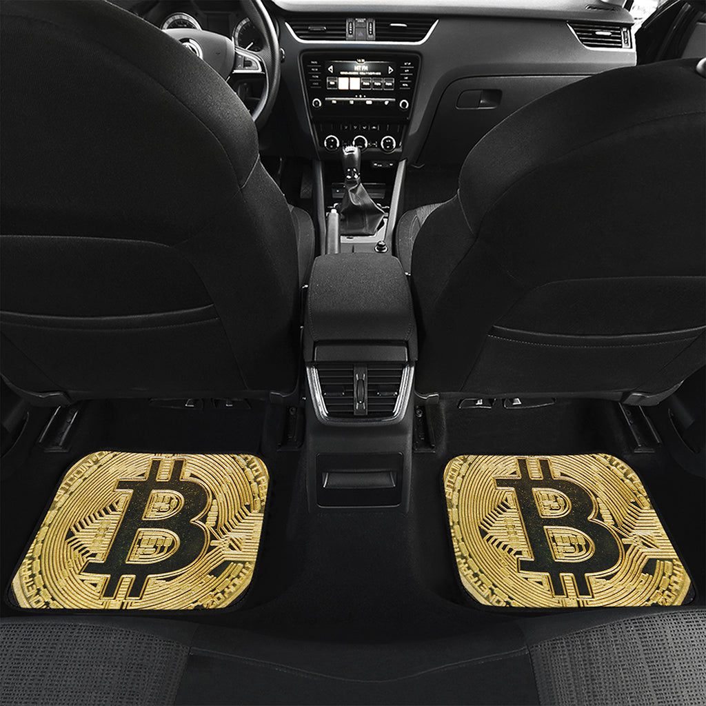 Gold Bitcoin Symbol Print Front and Back Car Floor Mats