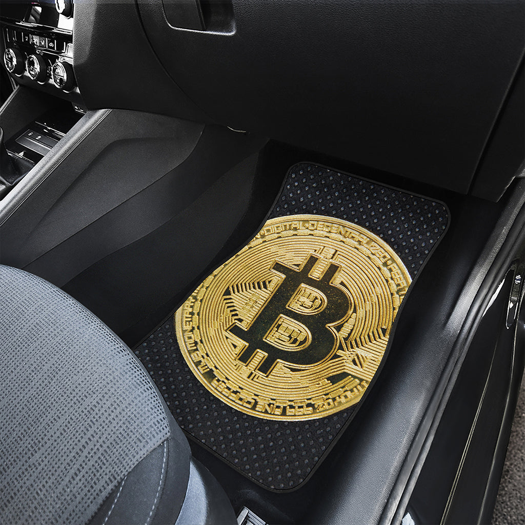 Gold Bitcoin Symbol Print Front and Back Car Floor Mats