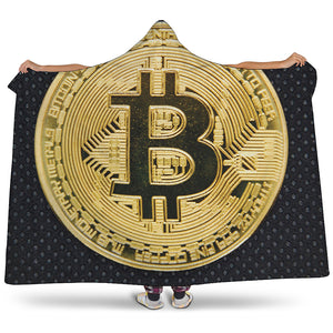 Gold Bitcoin Symbol Print Hooded Blanket