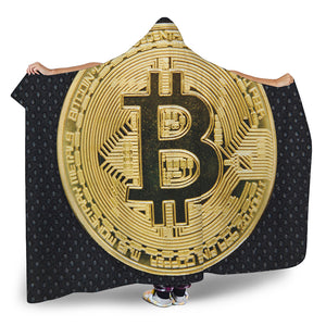 Gold Bitcoin Symbol Print Hooded Blanket