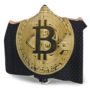 Gold Bitcoin Symbol Print Hooded Blanket