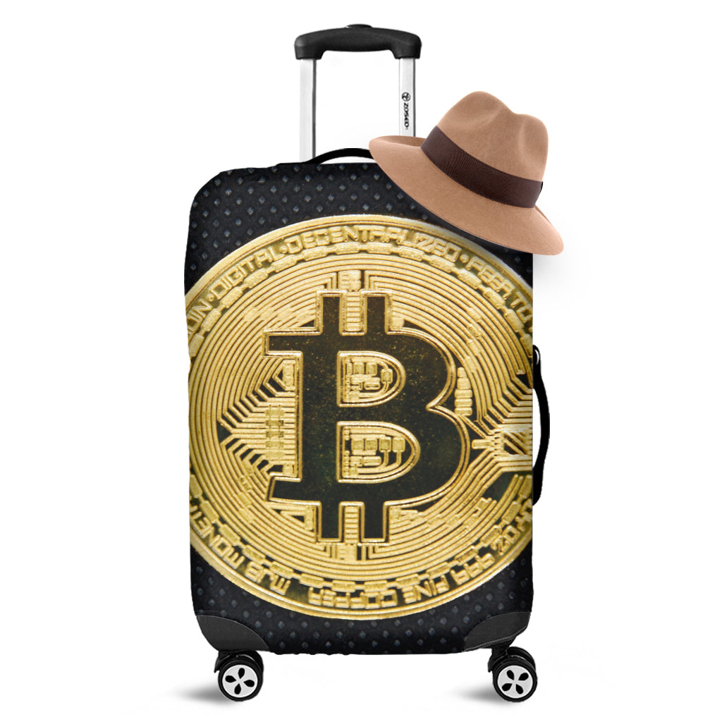 Gold Bitcoin Symbol Print Luggage Cover