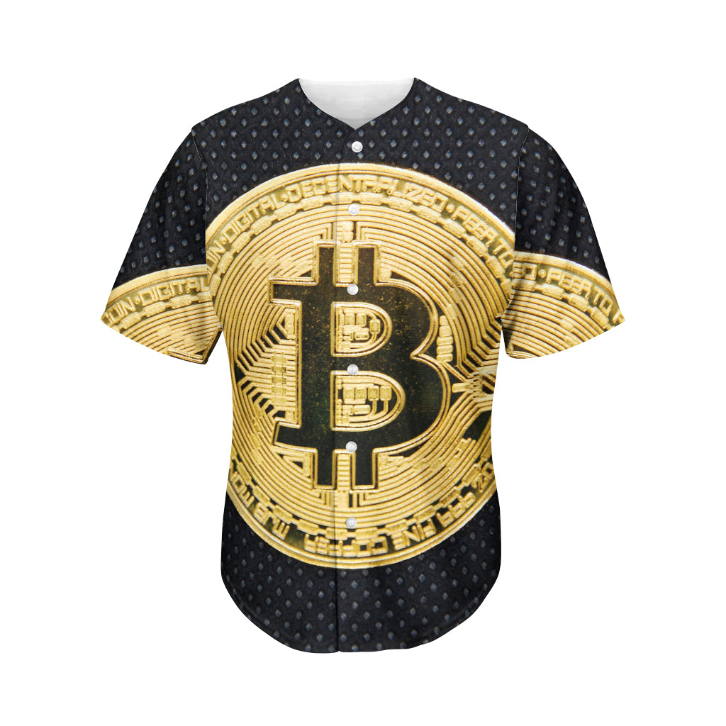 Gold Bitcoin Symbol Print Men's Baseball Jersey