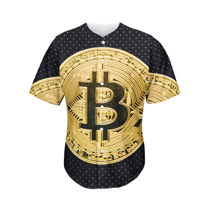 Gold Bitcoin Symbol Print Men's Baseball Jersey