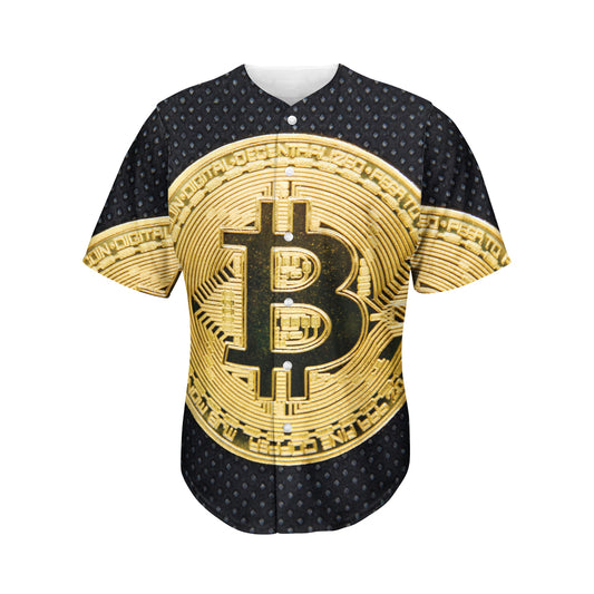 Gold Bitcoin Symbol Print Men's Baseball Jersey