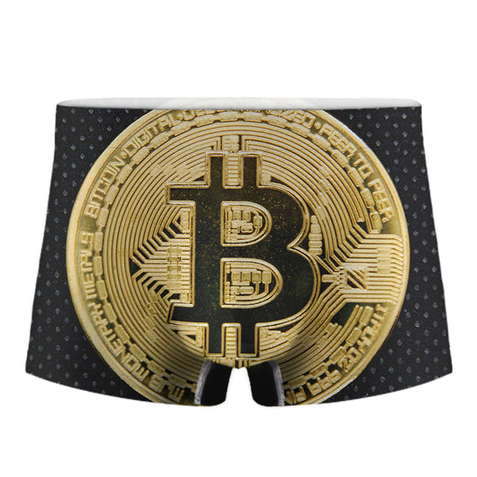 Gold Bitcoin Symbol Print Men's Boxer Briefs