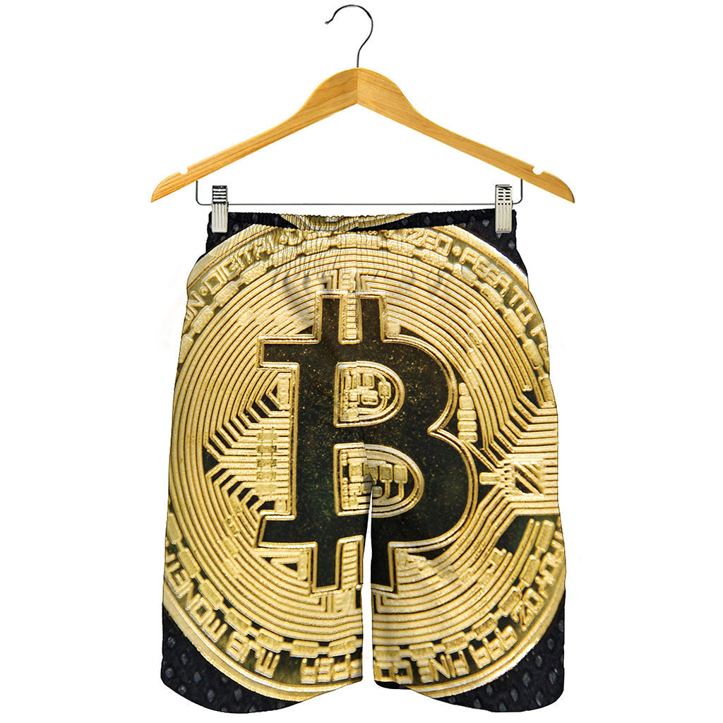 Gold Bitcoin Symbol Print Men's Shorts