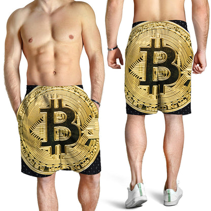 Gold Bitcoin Symbol Print Men's Shorts