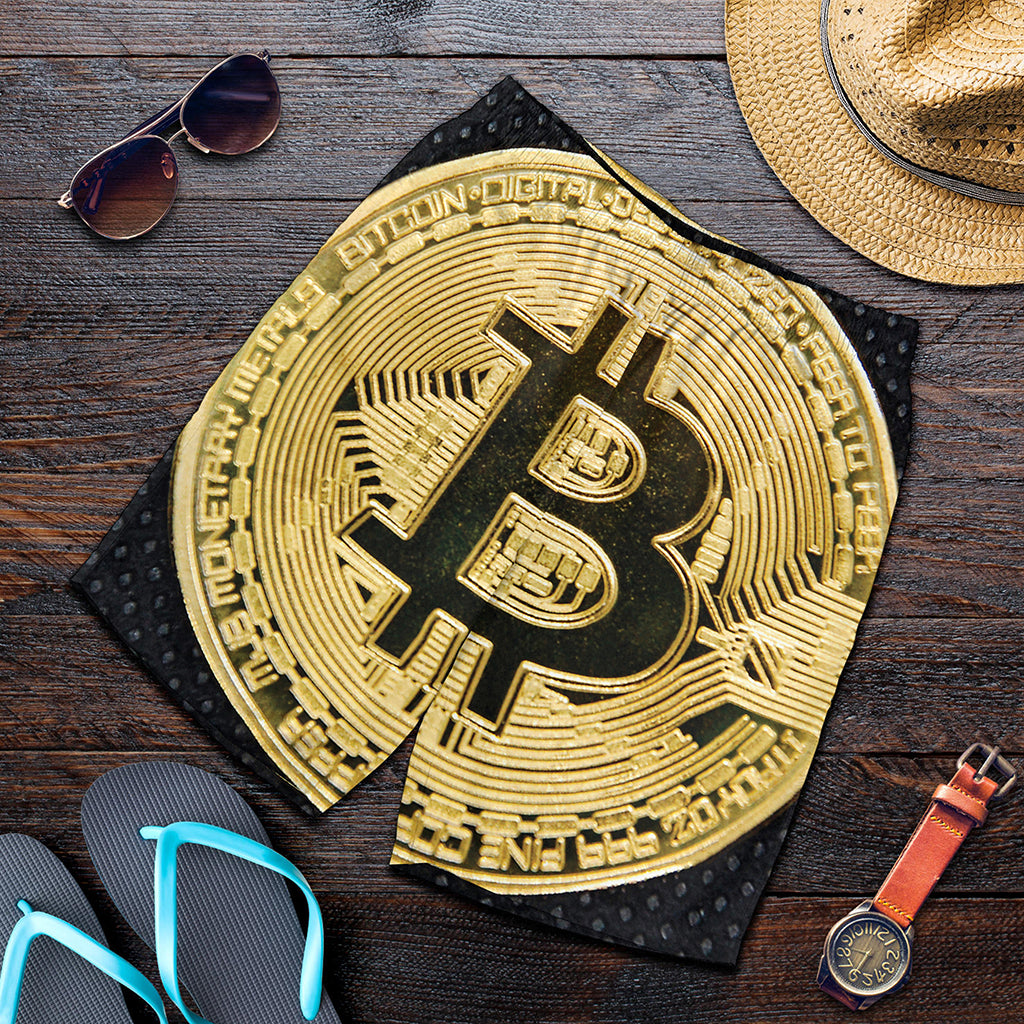 Gold Bitcoin Symbol Print Men's Shorts