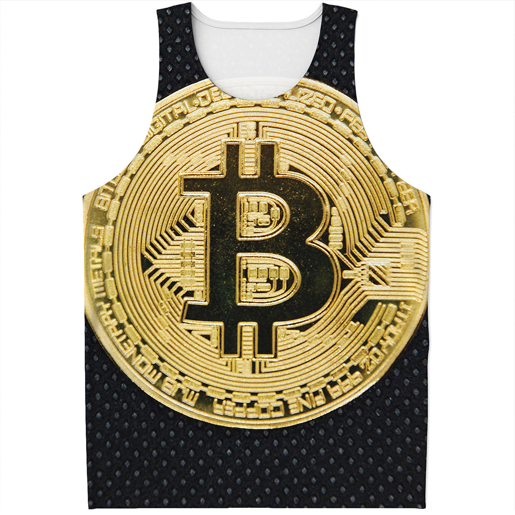 Gold Bitcoin Symbol Print Men's Tank Top