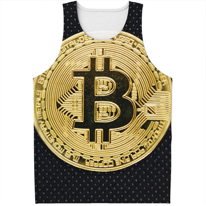 Gold Bitcoin Symbol Print Men's Tank Top