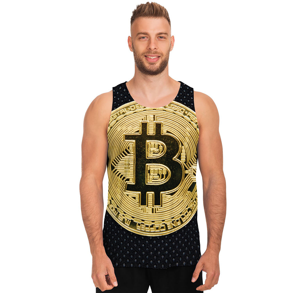 Gold Bitcoin Symbol Print Men's Tank Top