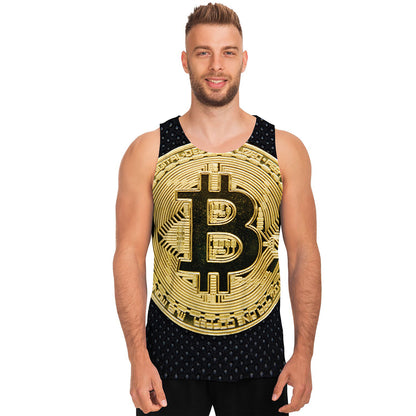 Gold Bitcoin Symbol Print Men's Tank Top