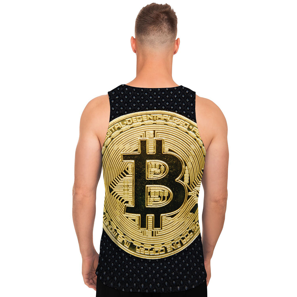 Gold Bitcoin Symbol Print Men's Tank Top