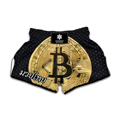 Gold Bitcoin Symbol Print Muay Thai Boxing Shorts