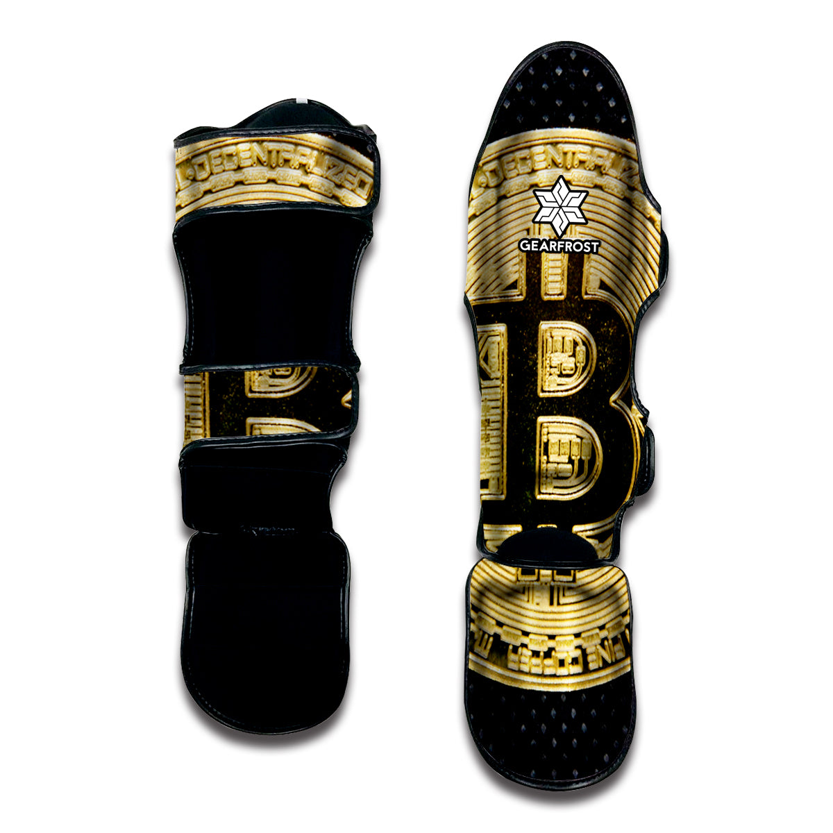 Gold Bitcoin Symbol Print Muay Thai Shin Guard
