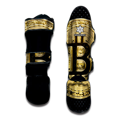 Gold Bitcoin Symbol Print Muay Thai Shin Guard