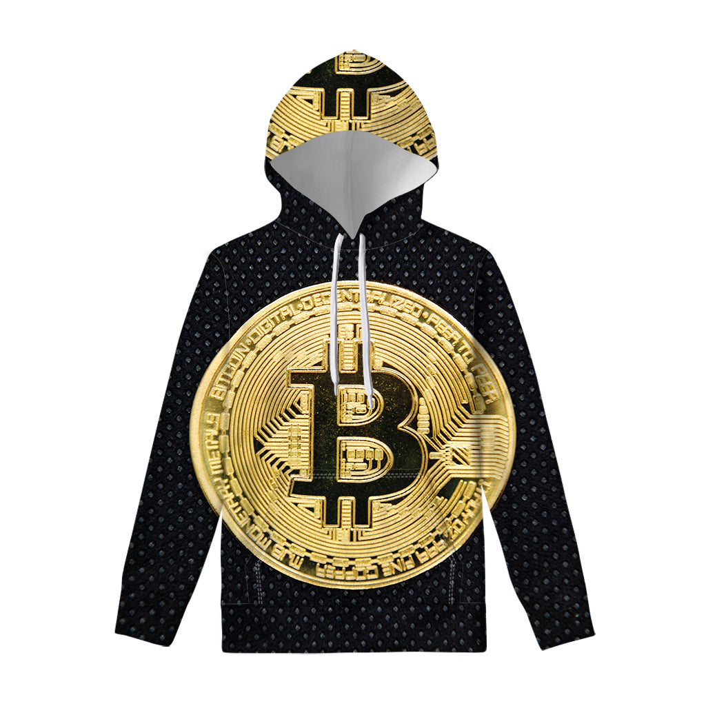 Gold Bitcoin Symbol Print Pullover Hoodie