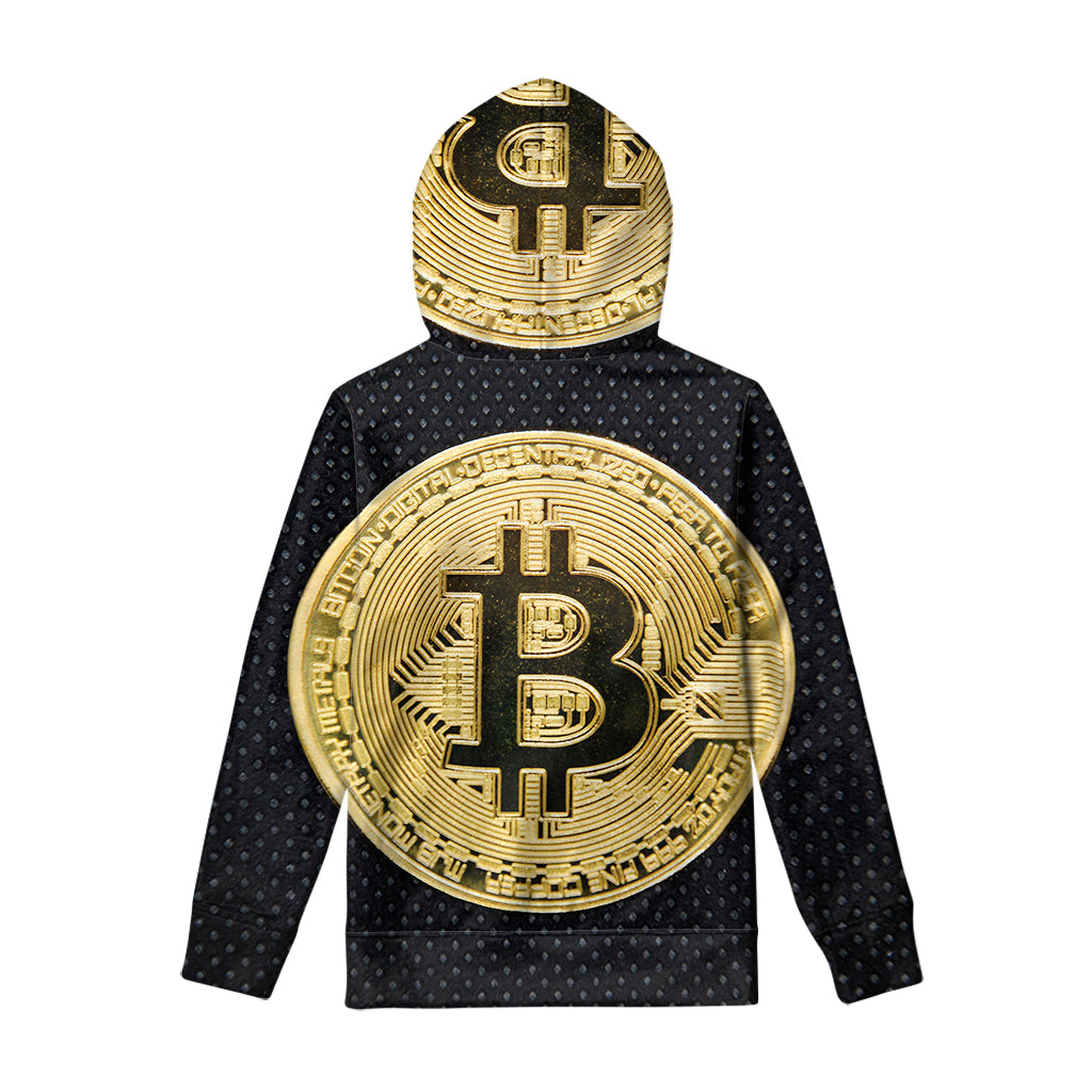 Gold Bitcoin Symbol Print Pullover Hoodie