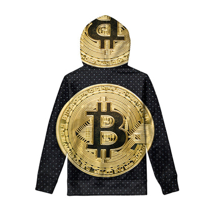 Gold Bitcoin Symbol Print Pullover Hoodie