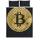 Gold Bitcoin Symbol Print Quilt Bed Set