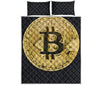 Gold Bitcoin Symbol Print Quilt Bed Set