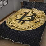 Gold Bitcoin Symbol Print Quilt Bed Set