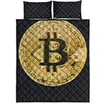 Gold Bitcoin Symbol Print Quilt Bed Set