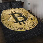 Gold Bitcoin Symbol Print Quilt Bed Set