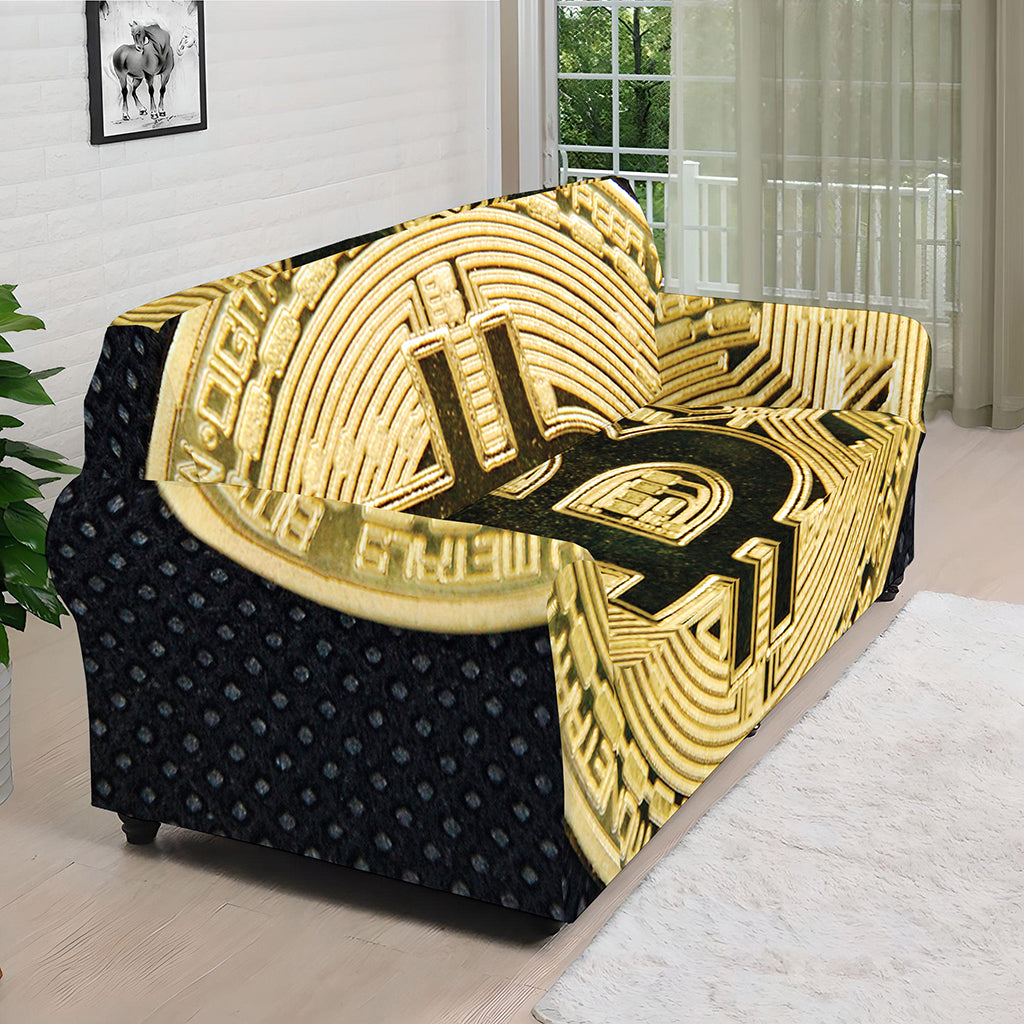 Gold Bitcoin Symbol Print Sofa Cover