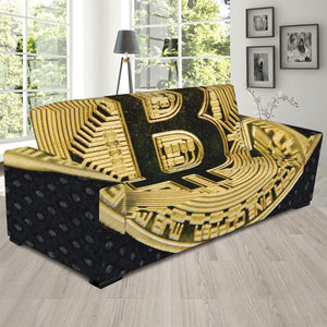 Gold Bitcoin Symbol Print Sofa Slipcover