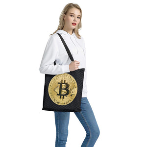 Gold Bitcoin Symbol Print Tote Bag