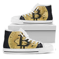 Gold Bitcoin Symbol Print White High Top Sneakers