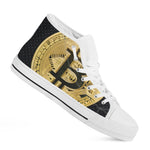 Gold Bitcoin Symbol Print White High Top Shoes