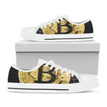 Gold Bitcoin Symbol Print White Low Top Shoes