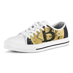 Gold Bitcoin Symbol Print White Low Top Shoes